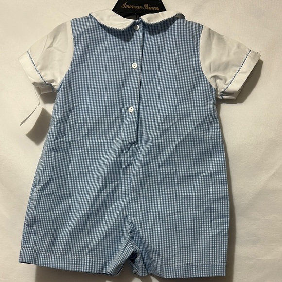 Petit Ami Blue and White Bodysuit with Embroidered Detail - Picture 7 of 9